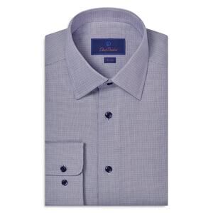 David Donahue Trim Fit Micro Dobby Dress Shirt Navy Size 15 32/33 0605